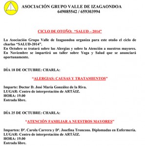 Actividades Asoc. Grupo Valle de Izagaondoa para el Otoño 2014